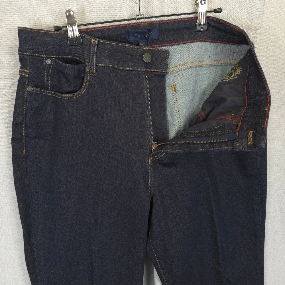 Talbots Dark Wash Blue Denim‎ Jeans Slimming Women 14L Comfort Stretch 5 Pocket